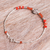 Quartz and carnelian beaded pendant bracelet, 'Orange Hexagon' - Quartz Carnelian Silver Beaded Bracelet with Hexagon Pendant