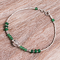 Armband mit Quarz- und Aventurin-Perlenanhänger, „Grünes Sechseck“ – Quarz-Aventurin- und Silberperlen-Anhängerarmband