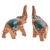 Esculturas de madera, (juego de 2) - Conjunto de 2 esculturas de elefantes de madera tallada a mano con tono verde