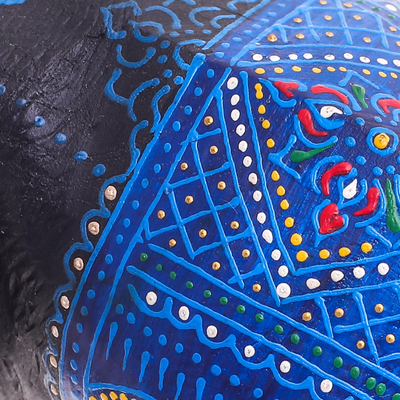Escultura de madera - Escultura de Elefante en Madera Pintada a Mano en Tonos Azules