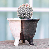 Ceramic flower pot, 'Brown Creation' - Brown Ceramic Flower Pot Handcrafted in Thailand
