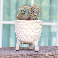 Ceramic flower pot, 'Luminous Roots' - Handcrafted Ceramic Flower Pot with Three-Legged Design