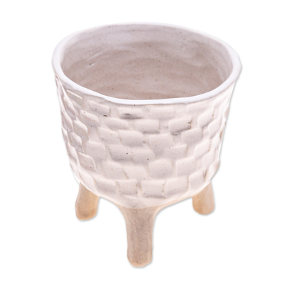 Maceta de cerámica - Maceta de cerámica artesanal con diseño de tres patas