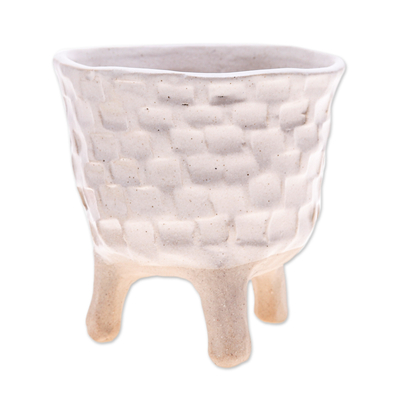 Ceramic flower pot, 'Luminous Roots' - Handcrafted Ceramic Flower Pot with Three-Legged Design