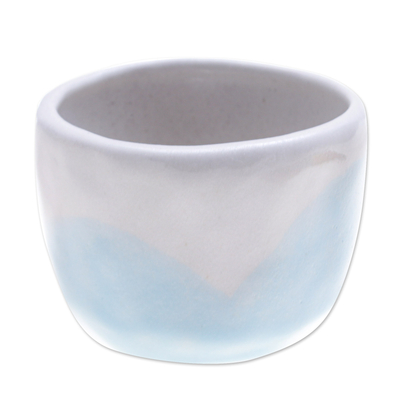 Maceta de cerámica - Macetero Artesanal de Cerámica en Tonos Blancos y Azules