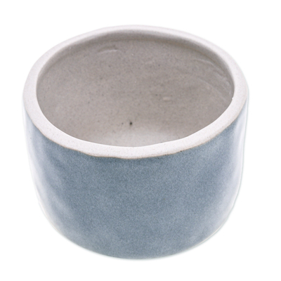 Ceramic flower pot, 'Grey Bud' - Handcrafted Ceramic Flower Pot with Polished Grey Surface