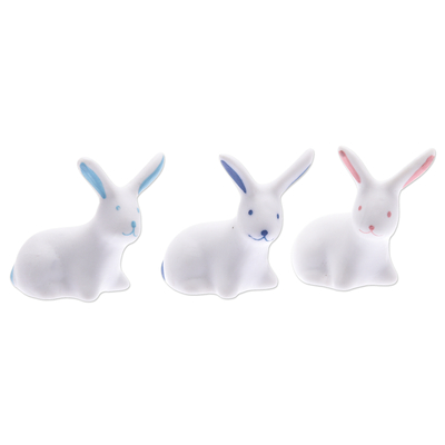 Keramikfiguren, (3er-Set) - Set mit 3 Hasenfiguren aus Keramik in Rosa- und Blautönen