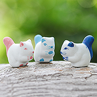 Ceramic figurines, 'Vivacious Friendship' (set of 3) - Set of 3 Ceramic Squirrel Figurines in Pink and Blue Tones