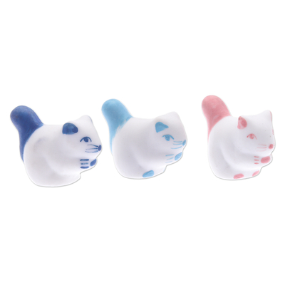 Ceramic figurines, 'Vivacious Friendship' (set of 3) - Set of 3 Ceramic Squirrel Figurines in Pink and Blue Tones