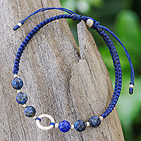Lapis lazuli beaded pendant bracelet, 'Royal Orbs' - Handcrafted Lapis Lazuli Beaded Bracelet with Silver Pendant