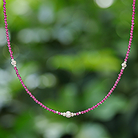 Quartz beaded necklace, 'Fuchsia Style' - Thai Quartz Beaded Necklace with Silver Accents