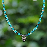 Multi-gemstone beaded pendant necklace, 'Flight Wings' - Handmade Jasper Beaded Silver Pendant Necklace from Thailand
