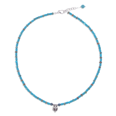 Halskette mit Perlenanhänger und mehreren Edelsteinen - Handgefertigte Jaspisperlen-Silberanhänger-Halskette aus Thailand