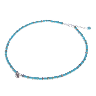 Halskette mit Perlenanhänger und mehreren Edelsteinen - Handgefertigte Jaspisperlen-Silberanhänger-Halskette aus Thailand