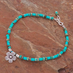 Multi-gemstone beaded pendant anklet, 'Ankle High' - Handmade Jasper Beaded Silver Pendant Anklet from Thailand