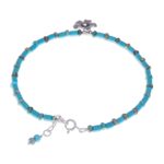 Multi-gemstone beaded pendant anklet, 'Ankle High' - Handmade Jasper Beaded Silver Pendant Anklet from Thailand