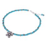 Multi-gemstone beaded pendant anklet, 'Ankle High' - Handmade Jasper Beaded Silver Pendant Anklet from Thailand