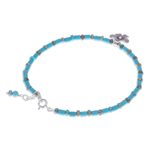 Multi-gemstone beaded pendant anklet, 'Ankle High' - Handmade Jasper Beaded Silver Pendant Anklet from Thailand