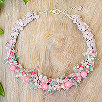 Multi-gemstone beaded necklace, 'Pink Paradise' - Handcrafted Multi-Gemstone Pink Beaded Necklace