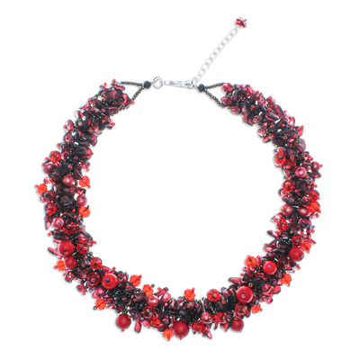 Multi-gemstone beaded necklace, 'Red Paradise' - Handcrafted Multi-Gemstone Red Beaded Necklace