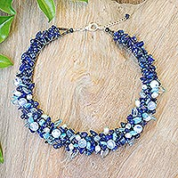 Multi-gemstone beaded necklace, 'Blue Paradise' - Handcrafted Multi-Gemstone Blue Beaded Necklace