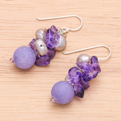 Multi-gemstone dangle earrings, 'Purple Paradise' - Handcrafted Multi-Gemstone Purple Dangle Earrings