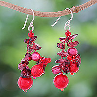 Multi-gemstone dangle earrings, 'Red Paradise' - Handcrafted Multi-Gemstone Red Dangle Earrings