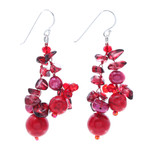 Multi-gemstone dangle earrings, 'Red Paradise' - Handcrafted Multi-Gemstone Red Dangle Earrings