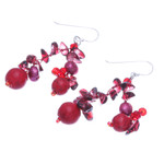 Multi-gemstone dangle earrings, 'Red Paradise' - Handcrafted Multi-Gemstone Red Dangle Earrings