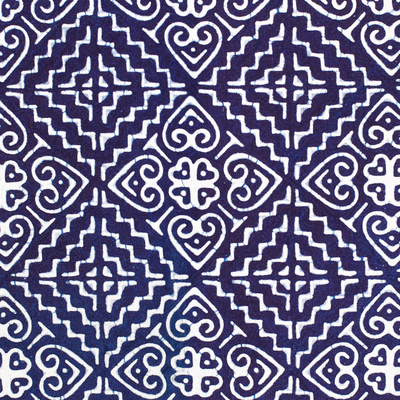 Mantel Redondo de Algodón Azul con Elefantes Batik - círculo sabio