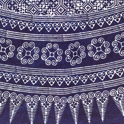 Cotton batik tablecloth, 'Sacred Spring' - Cotton Batik Tablecloth with Floral Motifs in Blue and White