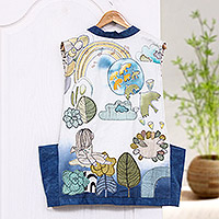 Cotton batik vest, 'Indigo Peace' - World Peace Project Handcrafted Cotton Vest Batik Motifs