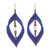 Quartz macrame dangle earrings, 'Dark Blue Drop' - White Quartz and Brass Beads Macrame Dangle Earrings in Blue thumbail