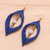 Quartz macrame dangle earrings, 'Dark Blue Drop' - White Quartz and Brass Beads Macrame Dangle Earrings in Blue (image 2b) thumbail