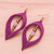 Rose quartz macrame dangle earrings, 'Fuchsia Drop' - Rose Quartz & Brass Beads Macrame Dangle Earrings in Fuchsia (image 2b) thumbail