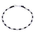 Silver beaded bracelet, 'Bohemian Geometry' - Handcrafted Braided Bracelet with Geometric Silver Beads