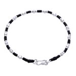 Silver beaded bracelet, 'Bohemian Geometry' - Handcrafted Braided Bracelet with Geometric Silver Beads