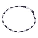 Silver beaded bracelet, 'Bohemian Geometry' - Handcrafted Braided Bracelet with Geometric Silver Beads