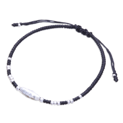 Silbernes Armband mit Anhänger - Handgefertigtes schwarzes geflochtenes Silberanhänger-Armband