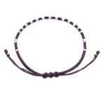 Silver beaded bracelet, 'Youthful Geometry' - Handcrafted Brown Adjustable Bracelet with Silver Beads