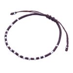 Silver beaded bracelet, 'Youthful Geometry' - Handcrafted Brown Adjustable Bracelet with Silver Beads