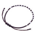 Silver beaded bracelet, 'Youthful Geometry' - Handcrafted Brown Adjustable Bracelet with Silver Beads