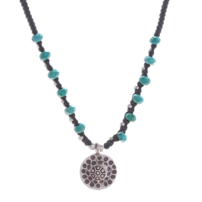 Silver Pendant Necklace with Reconstituted Turquoise Beads