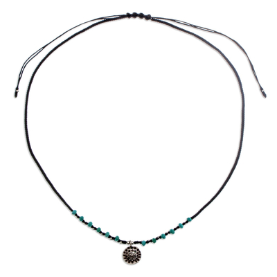 Silver beaded pendant necklace, 'Deep Eyes' - Silver Pendant Necklace with Reconstituted Turquoise Beads