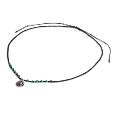 Silver beaded pendant necklace, 'Deep Eyes' - Silver Pendant Necklace with Reconstituted Turquoise Beads