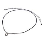 Silver beaded pendant necklace, 'Sparkling Tradition' - Black Braided Pendant Necklace with Silver Beads