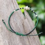 Silver pendant bracelet, 'Spinning Green' - Handcrafted Silver Pendant Bracelet in Green and Black