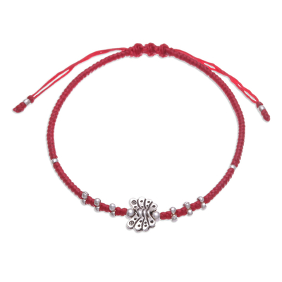 Thai Braided Silver Butterfly Pendant Bracelet in Red