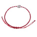 Silver pendant bracelet, 'Passionate Butterfly' - Thai Braided Silver Butterfly Pendant Bracelet in Red