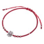 Silver pendant bracelet, 'Passionate Butterfly' - Thai Braided Silver Butterfly Pendant Bracelet in Red